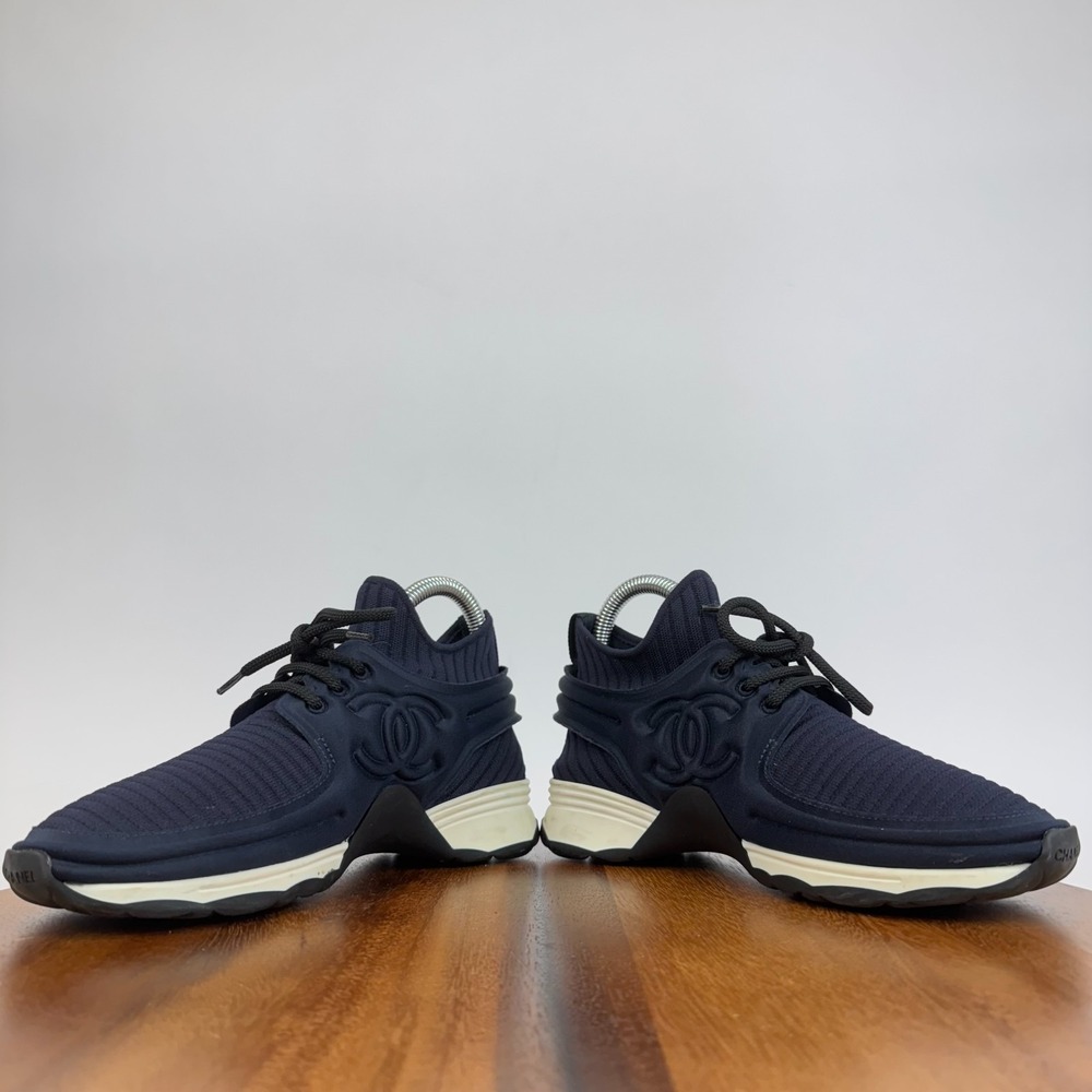 Womens Chanel Interlocking CC Logo Navy Blue Sock Sneakers Shoes Size 36 US 6 - Picture 5 of 8